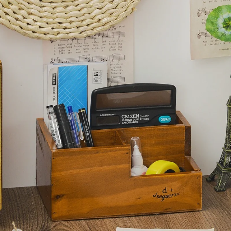 Wooden Pen Holder Desk Organizer Storage Box Office Stationery Gift