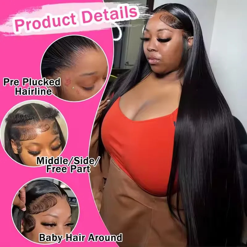 13x6 HD Lace Front Human Hair Wig Straight Glueless 5x5 Lace Closure Wig for Women on Clearance Sale