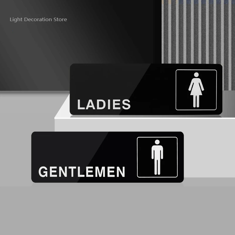 Black Simple Men And Women Bathroom Signs Self Adhesive WC Public Toilet Guide Sign Index Hotel Acrylic Restroom Prompt Sign