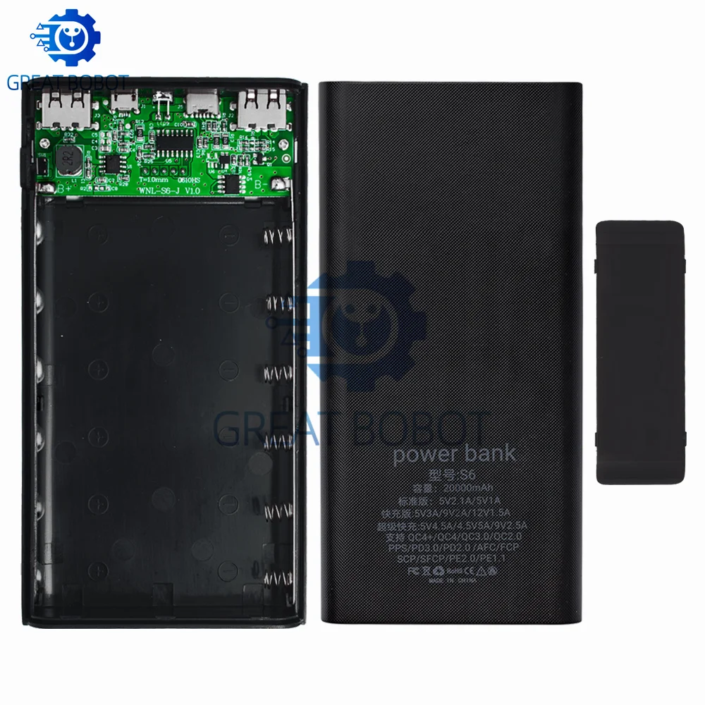 BS 6x18650 Battery Box Shell for DIY Power Bank: 5V Portable, Type-C/Micro USB Fast Charging – Mobile Phone Charger Case