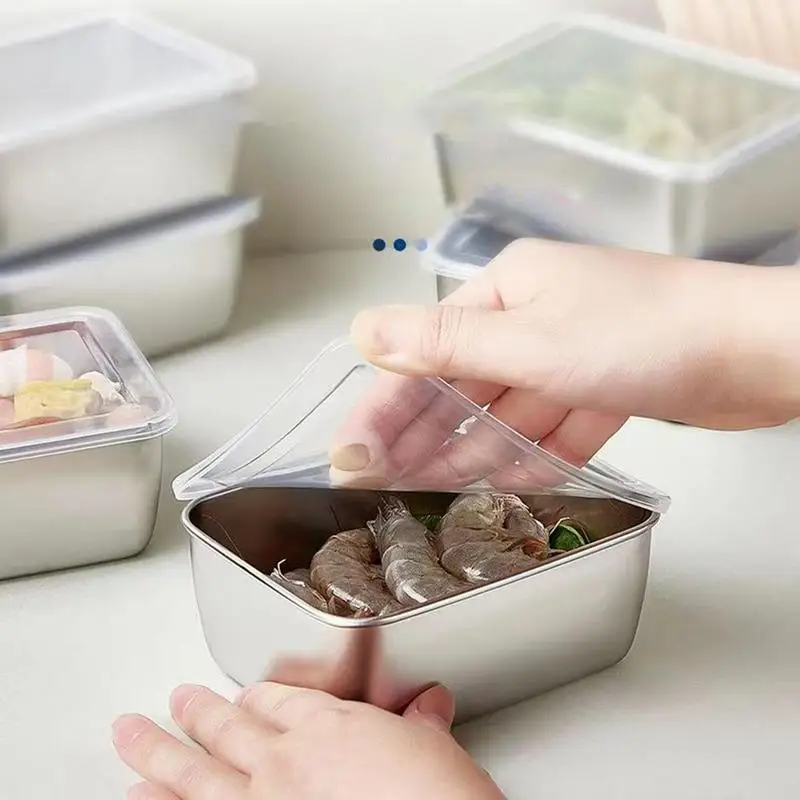 304 Stainless Steel Fresh Keeping Box Airtight Food Storage Container With Lid Lunch Bento Food Box Outdoor Picnic Camping Pan