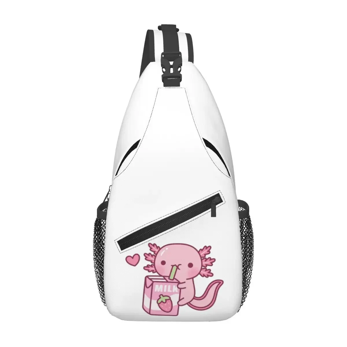 

Cute Axolotl Loves Strawberry Milk Doodle Chest Bag Men Sling Crossbody Backpack Chest Bag Traveling Hiking Daypack Shoulder Bag