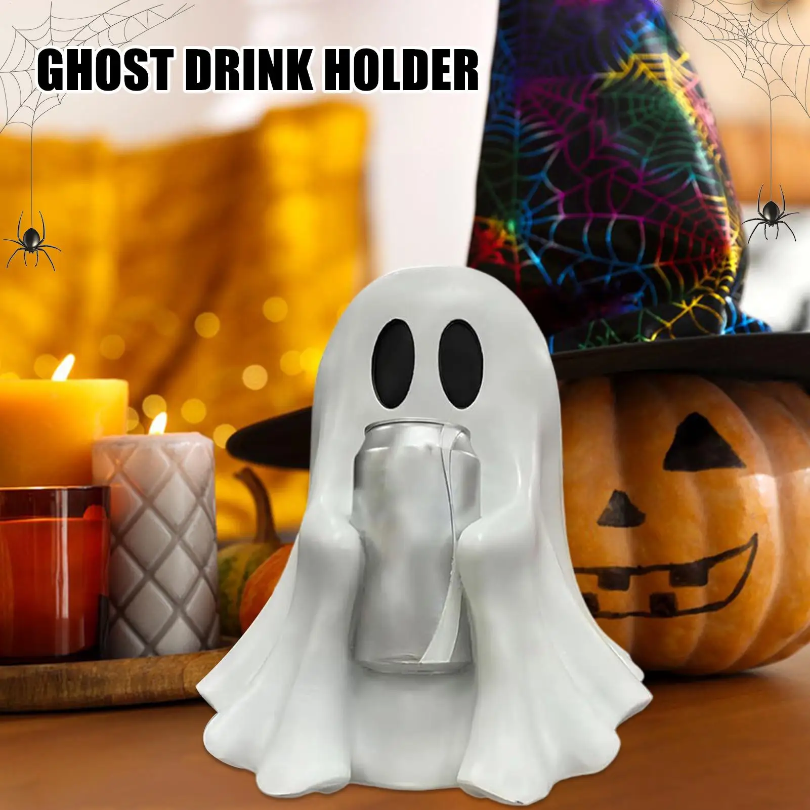 Halloween Ghost Statues Decorations Halloween Can Holder Ghost Resin Decorations Festive Sculpture for Home Table Workplace