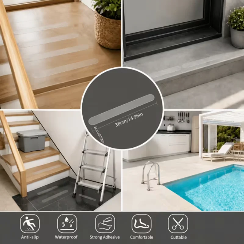 12pcs Multi-purpose anti-slip pre-cut strips, used for anti-slip in shower rooms, table mats, indoor stairs, and washbasins - view 3
