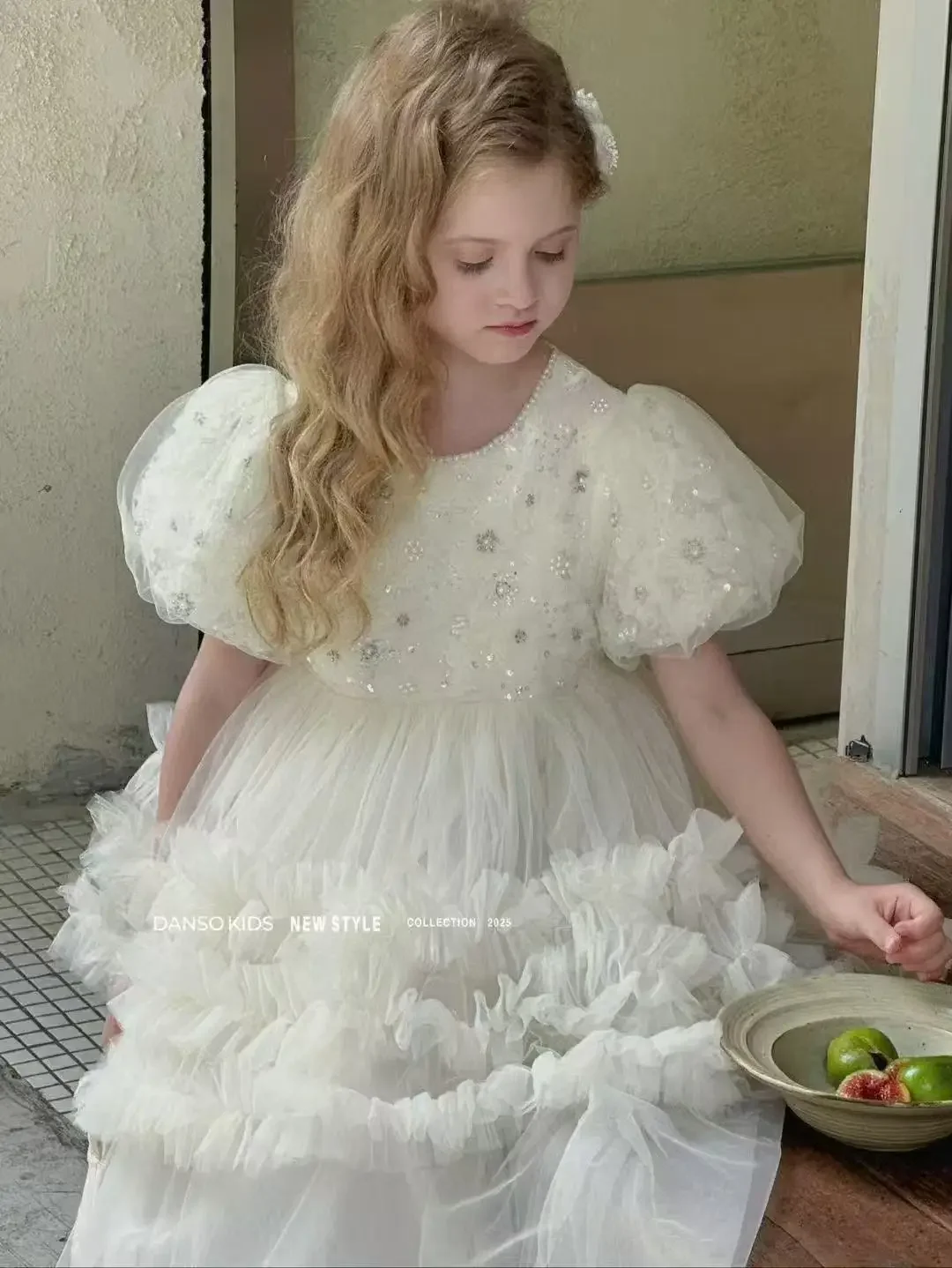

Girl Princess Dress 2025 Summer New Mesh Cake Dress High End Birthday Mesh Puff Dress Children Clothing