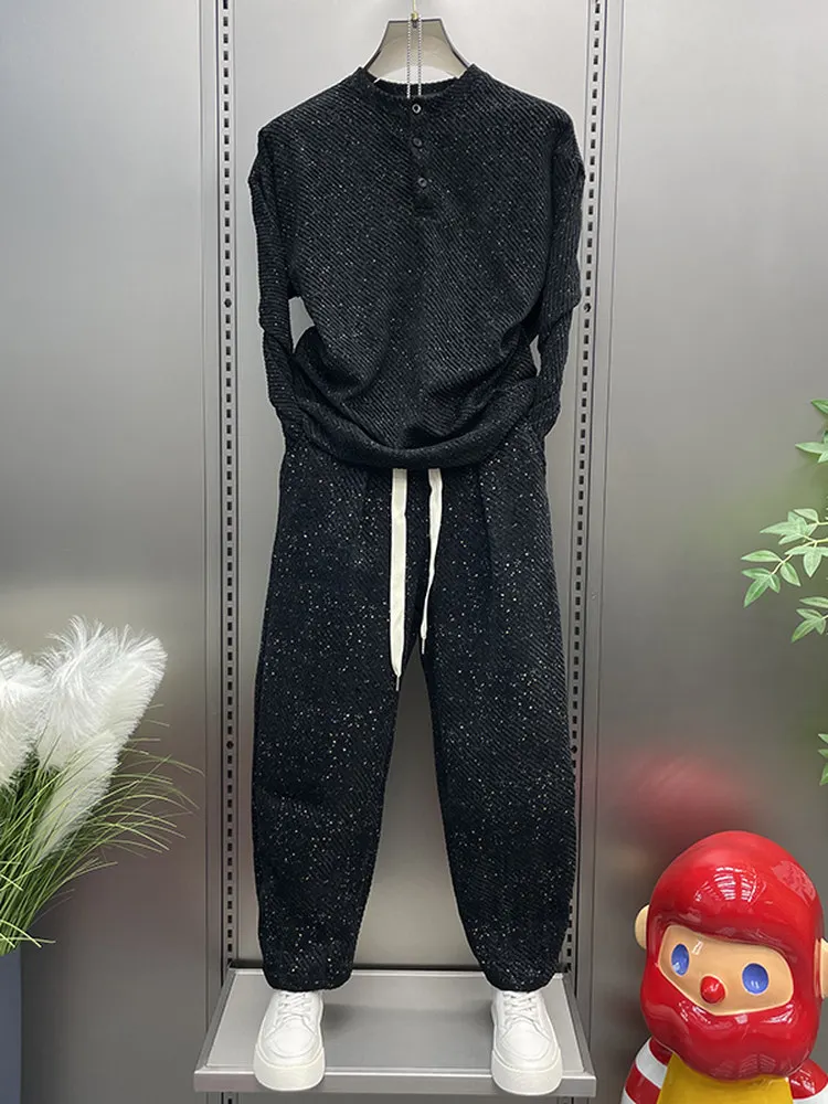 Outdoor Running Set Men Autumn Winter Thick Two Piece Set Loose Fit Jogging O Neck Tops Sweatpants Tracksuit New Sportswear Sets