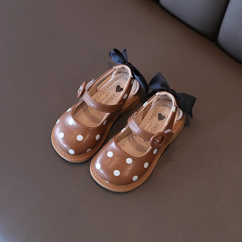 Girls Half Sandals 2023 Spring Summer Shoes Toddlers Little Children Shoes Cut-outs Dots with Bowtie Bow-knot on The Back Sweet