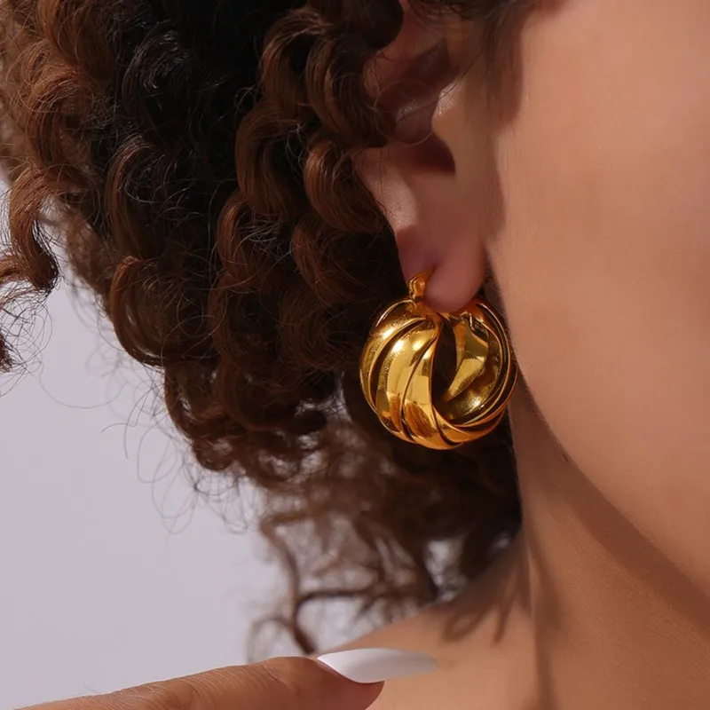 Vintage Multi Layer Hoop Earrings For Women Stainless Steel Gold Plated Waterproof Women\'s Dangle Earring Ladies Luxury Jewelry