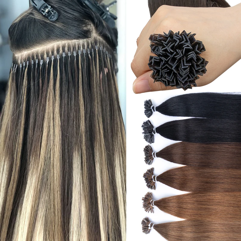 K-Tip Haarverlängerungen Echthaar Keratin Hot Fusion Haarverlängerung Natürlich Glatt Italienisches Keratin Maschinengeknüpfte Remy 12' 16' K-Tip