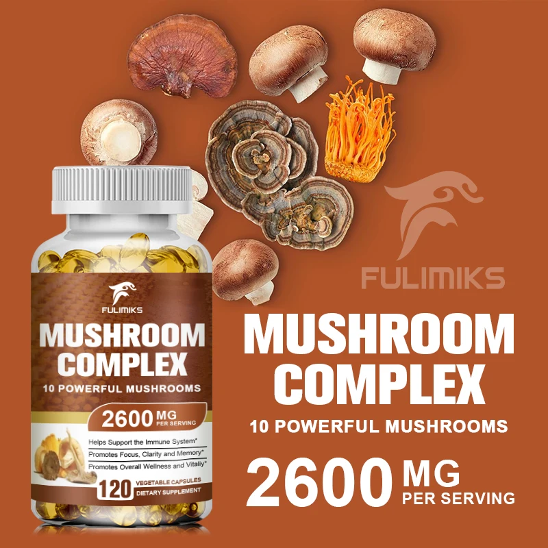 10x Mushroom Complex Capsules with Lions Mane, Chaga, Reishi, Cordyceps For Men&Women Relief Stress Dietary Supplement Capsules