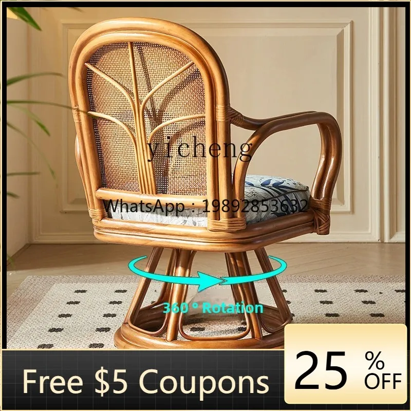 Japanese Style Rattan Woven Leisure Chair Southeast Asian Tea Room Balcony Backrest Chair Home Use Real Rattan