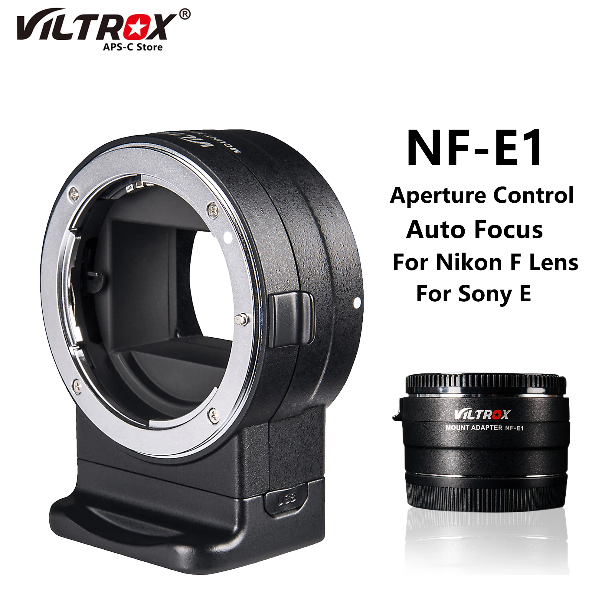 VILTROX NF-E1 Lens Adapter Ring Auto Focus Aperture Control for Nikon F Lenses to Sony E Mount Camera A7RIII A7SII A7II A6500