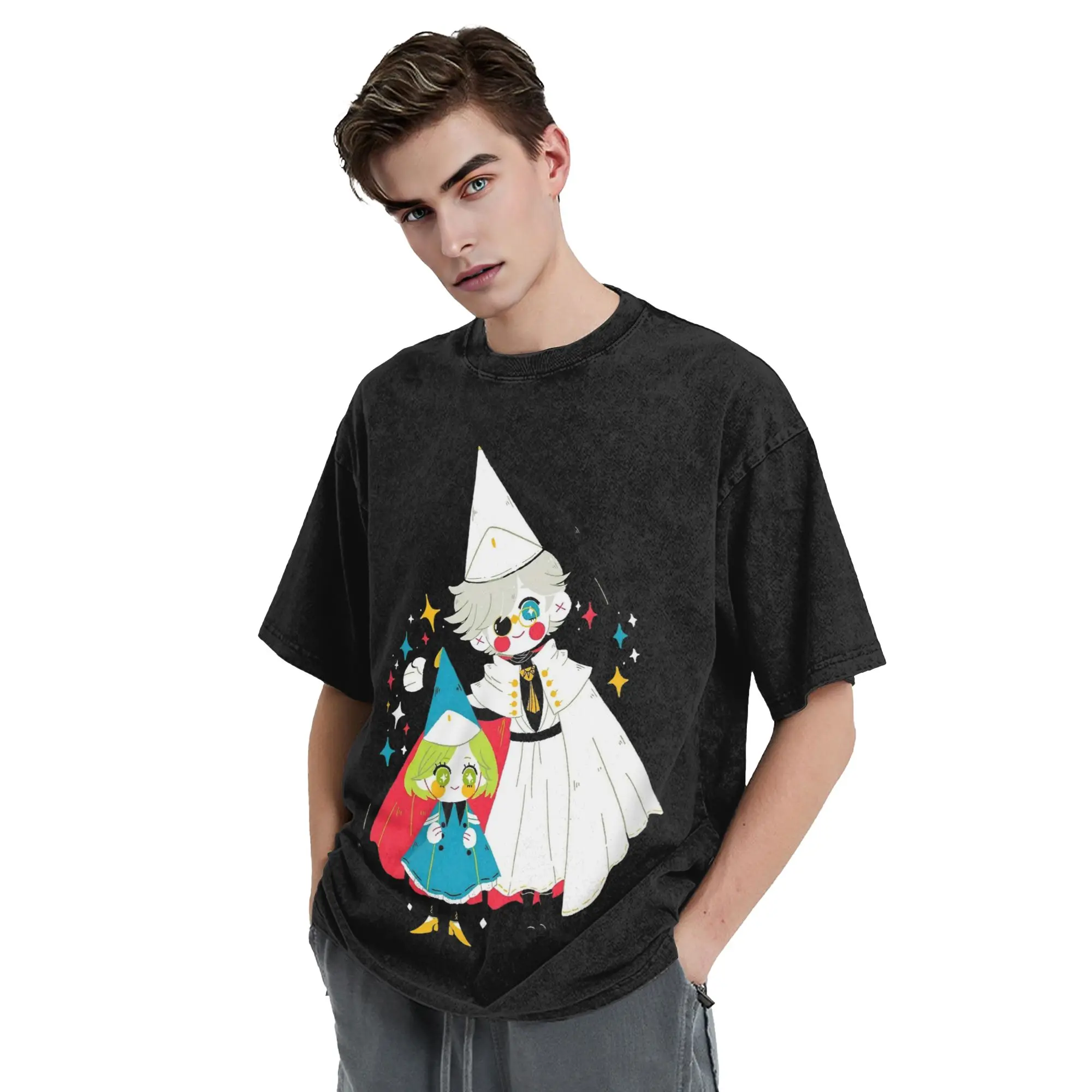 Qifrey And Coco Witch Hat Atelier Anime Washed T Shirt Streetwear  Vintage T-Shirt Tees Men Women Short Sleeve Harajuku Printed