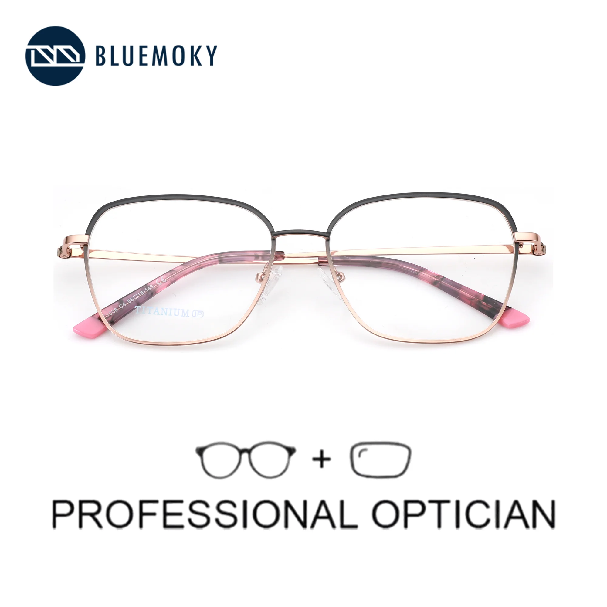

BLUEMOKY Women XL Size Pure Titanium Prescription Glasses Trend Square Anti Blue Light Progressive/Photochromic Optical Eyewear