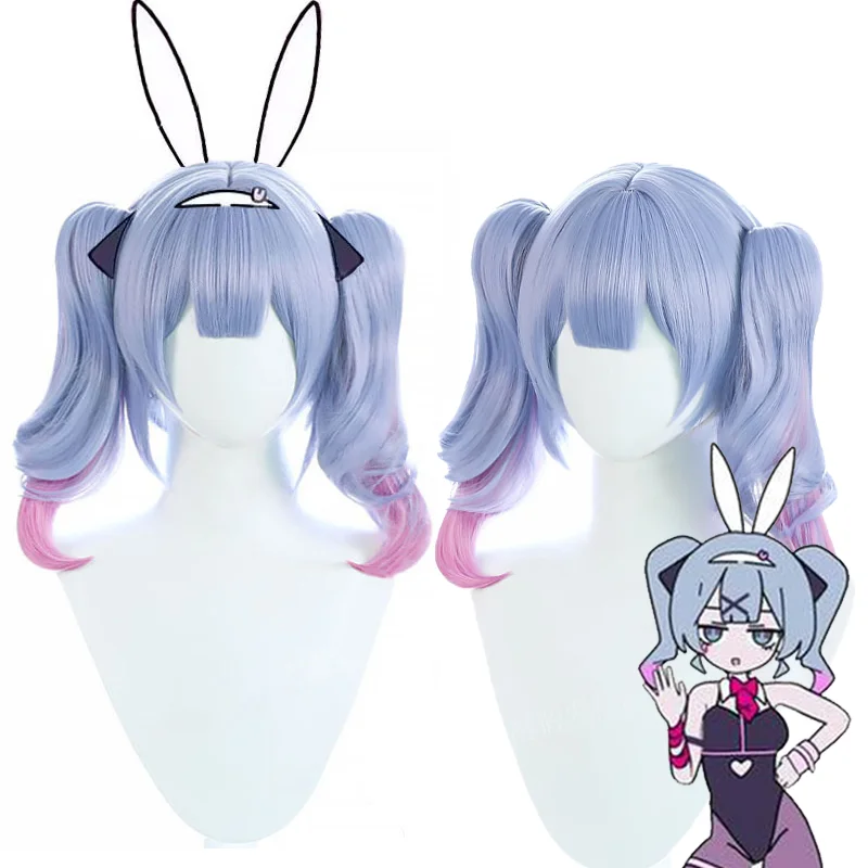 

Anime Miku Rabbit Hole Cosplay Wig Adult Women Purple Gradient Double Ponytails Curly Hair Heat Resistant Synthetic Wigs Prop