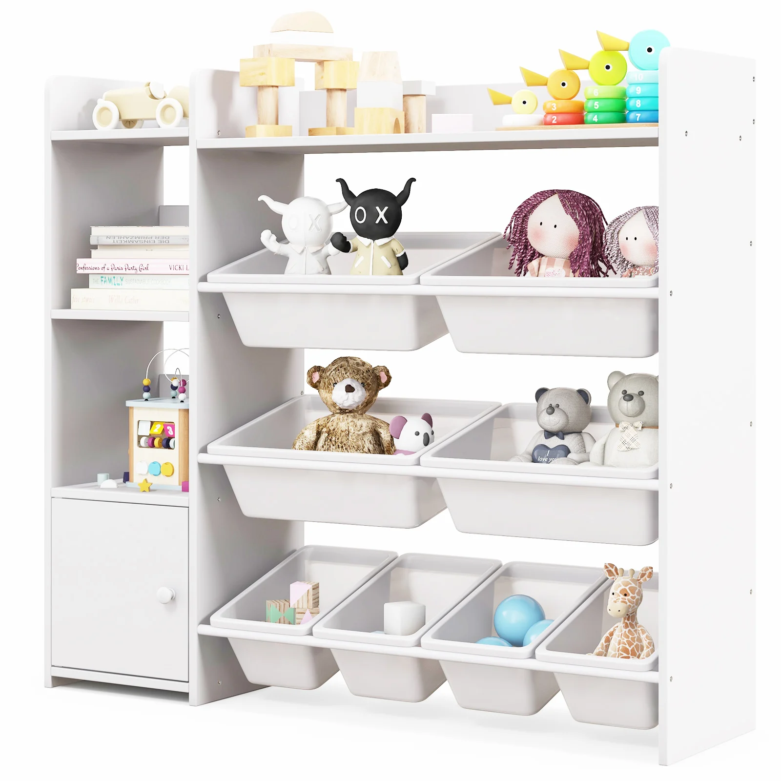 

4-Tier Kids Toy Storage Organizer Bookshelf with 8 Toy Organizer Bins Door