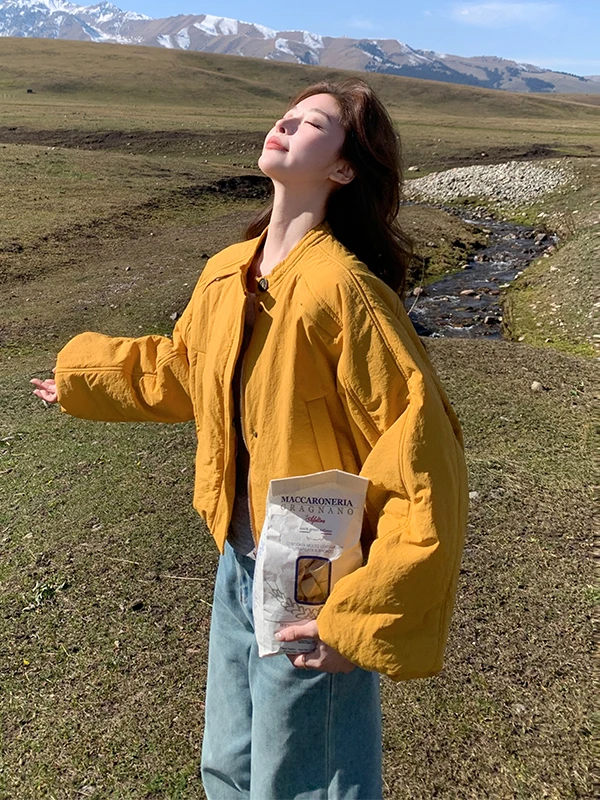 Casaco de Inverno Feminino Faionable Coreano, Aconchegante, Branco, Casual, Solto, Ecológico