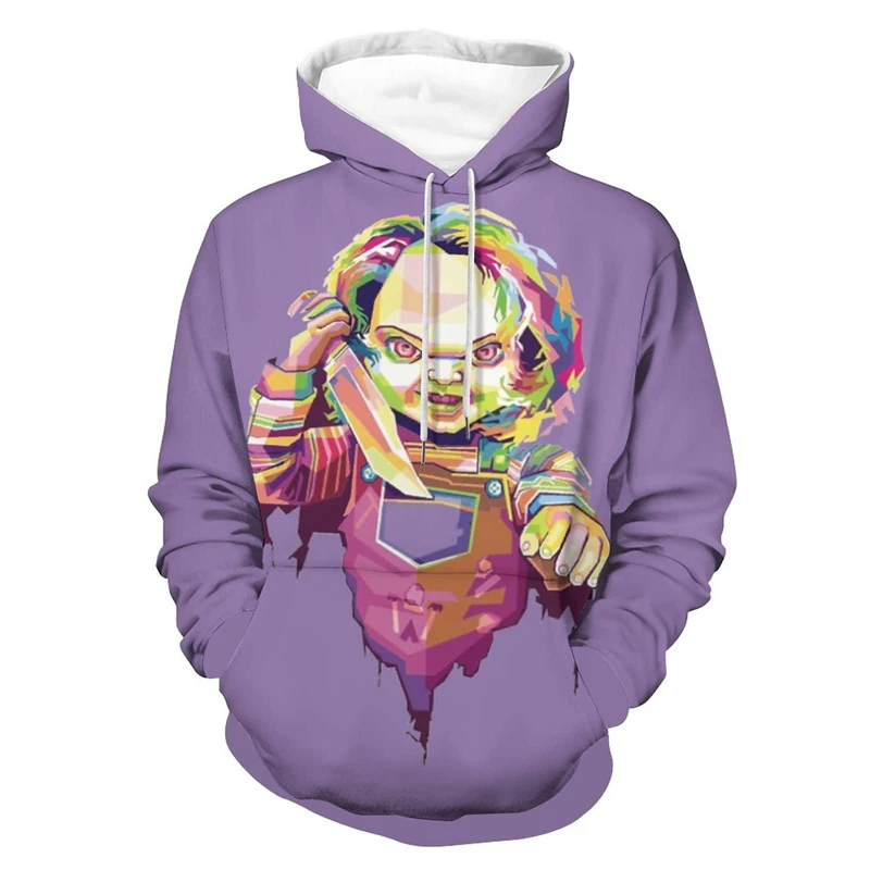 Newest Child\'s Play Chucky 3D Printed Oversized Hoodie Men Casual Hooded Sweatshirt American Horror Film Style Spring Streetwear