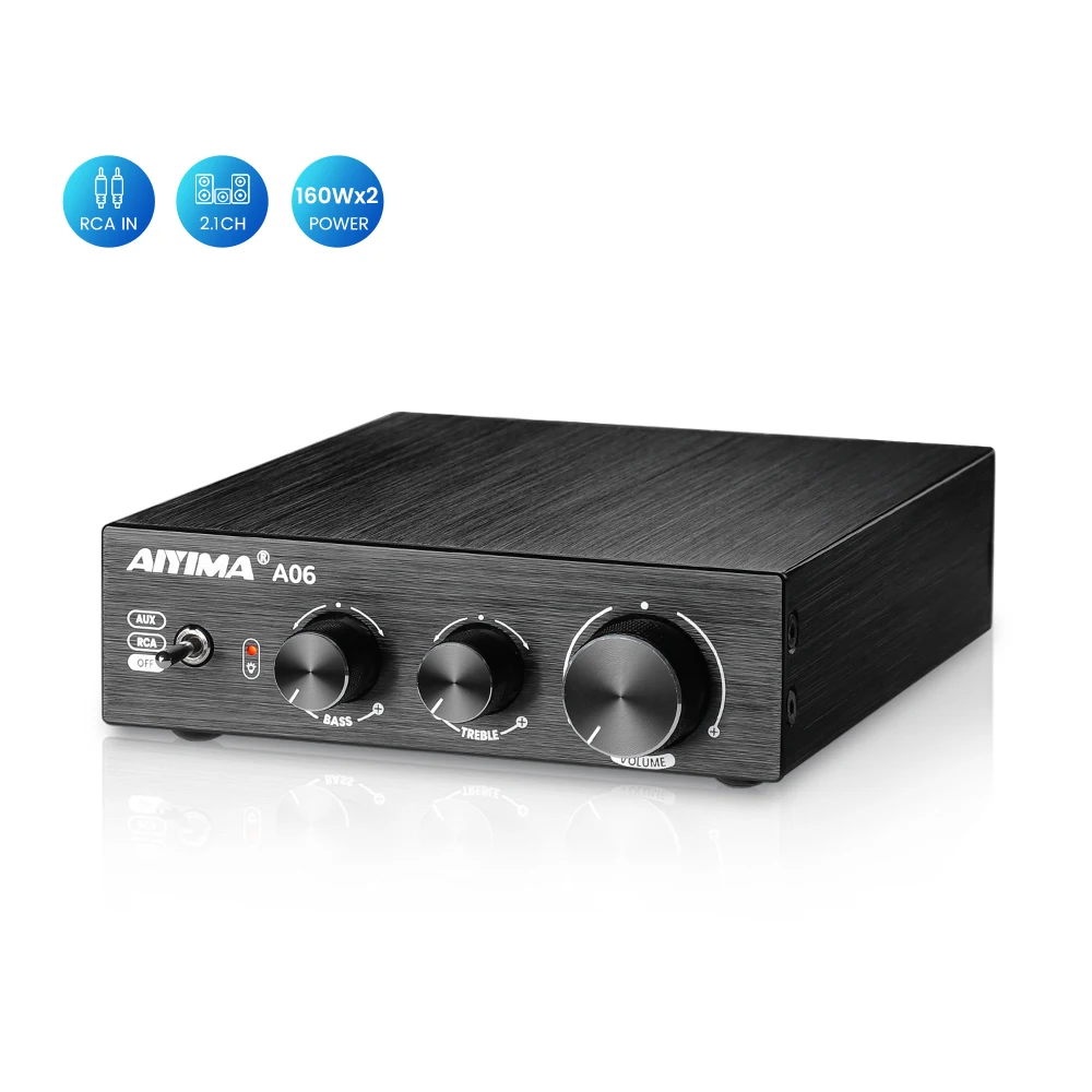 AIYIMA A06 TDA7498E Amplifier RCA AUX HIFI Stereo Amplifier 2.0 Channel Sound Amplifier 160Wx2 For Home Audio System