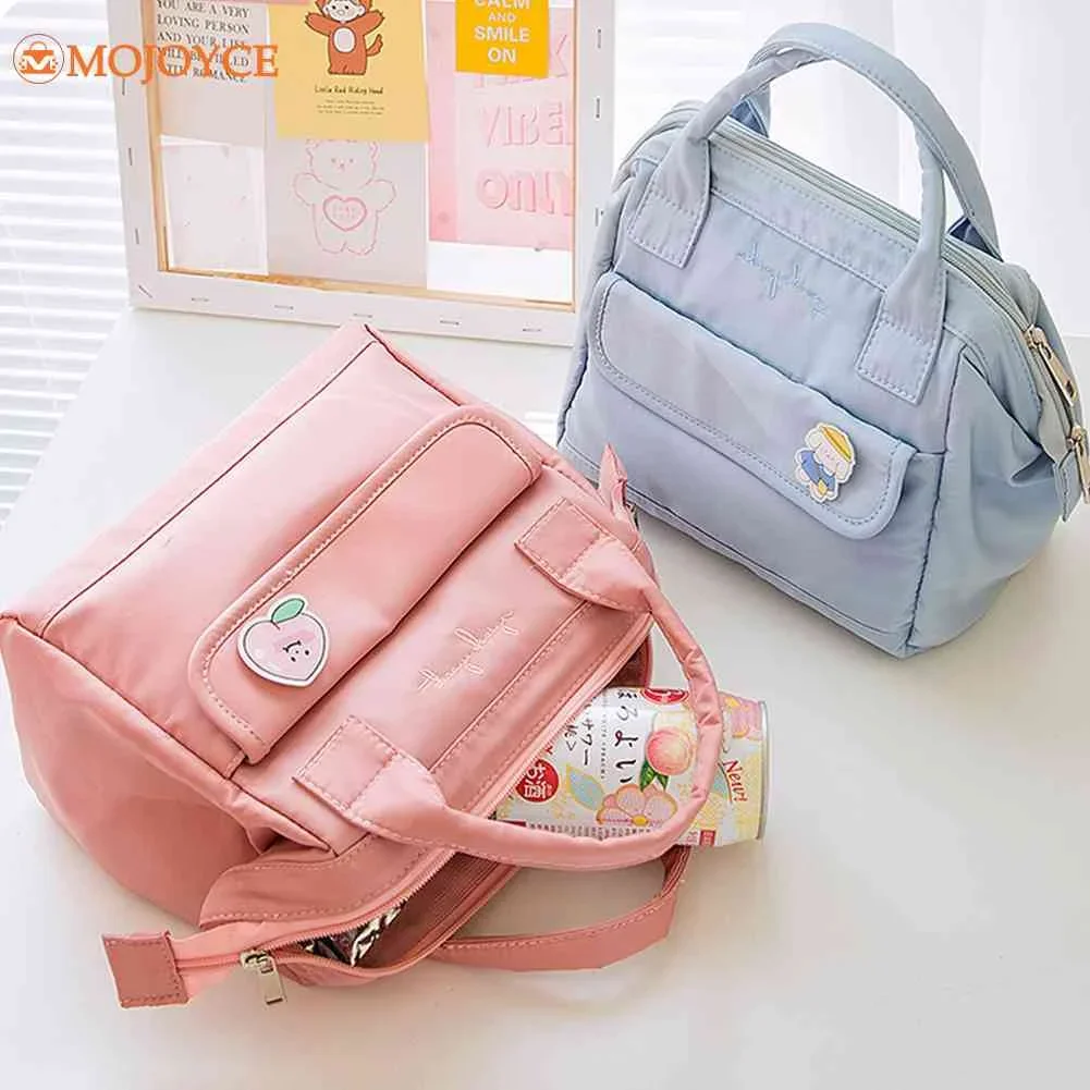 Kawaii Lunch Bag Women Cute Peach Picnic Travel Thermal Breakfast Box Girls School Child Portable Lunch Box Ladies Tote Food Bag