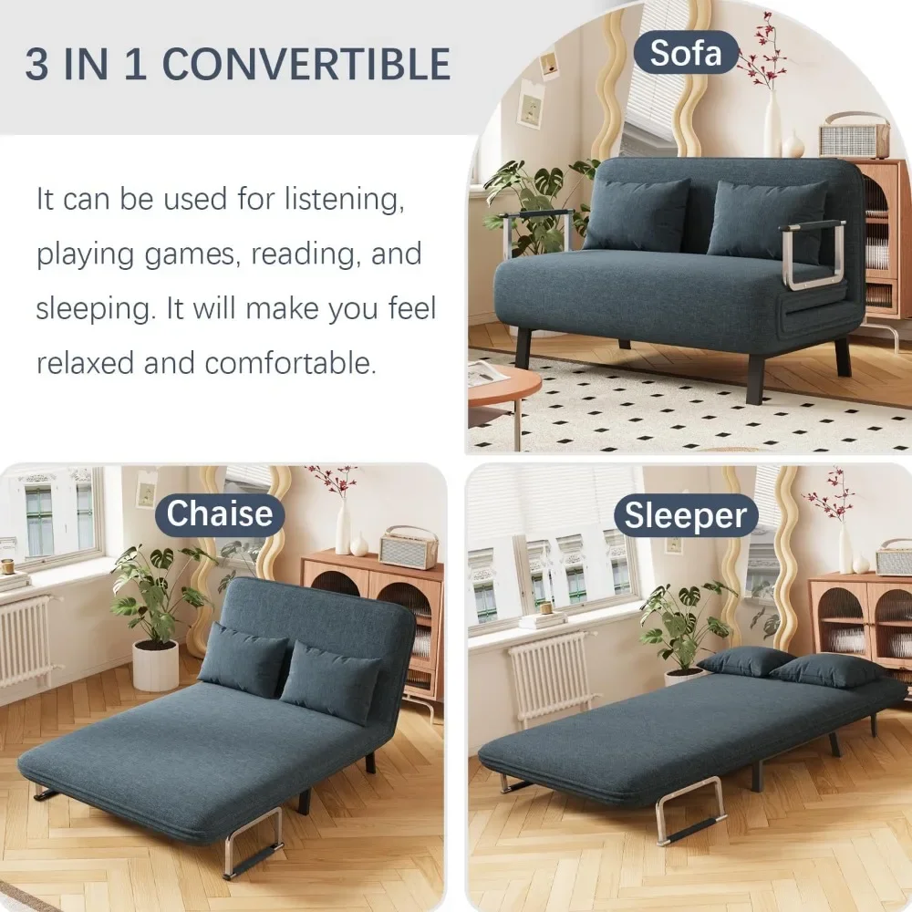 3 in 1 Convertible Sofa Bed, Folding Loveseat Sleeper Sofa Bed with 6-Position Adjustable Backrest and Pillows