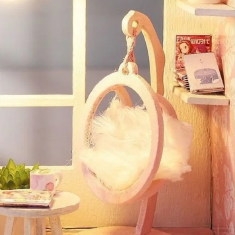 DIY منزل مصغر خشبي بيت الدمية الصغيرة دوبلكس شقة 3D لغز الجمعية بناء لعبة الديكور مع الأثاث دمية #4