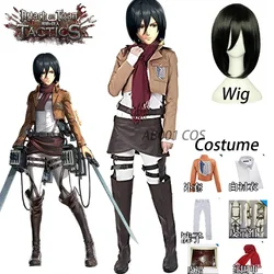 Attack on Titan Mikasa Ackerman Short Bob Black Shingeki no Kyojin Cosplay Costumes Full Set Halloween Anime Clothes