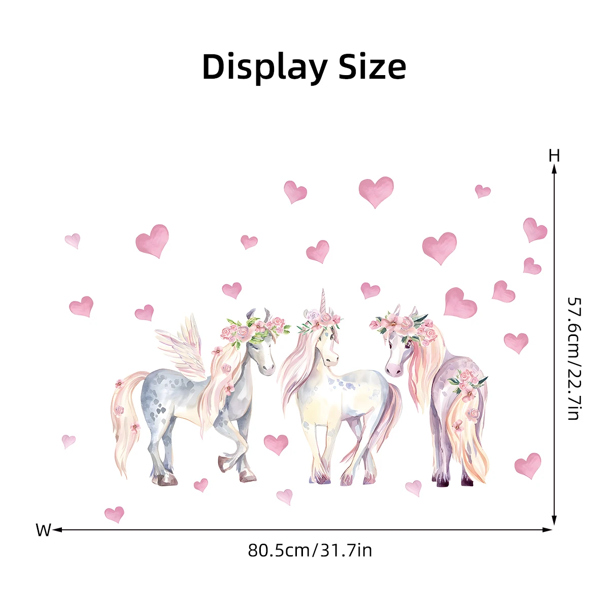 Pink Heart Cartoon Unicorn Wall Stickers Home Decor Accessories Living Room Wall Decals Bedroom Decoration Baby Nursery Kid Room