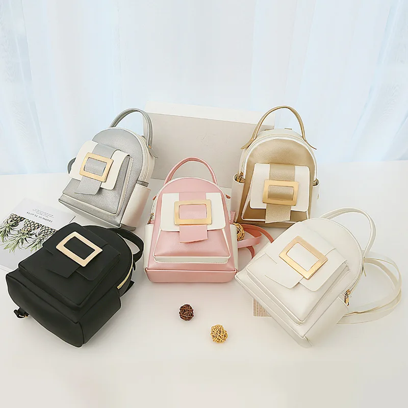 

Trendy Women's Leather Backpack Shoulder Bag Small Backpacks for Girls Backpack Women Polychrome Blocked Mobile Phone Wallet