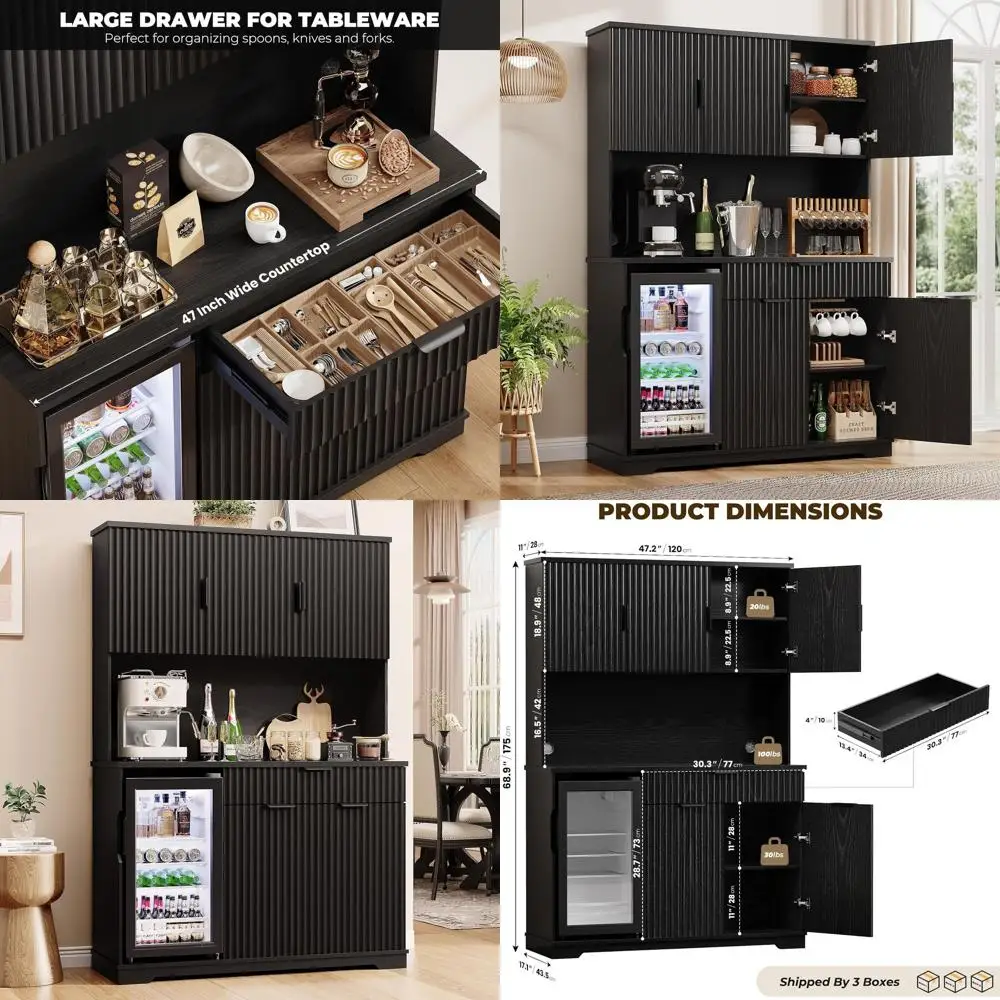 

Кухонный шкаф-буфет 69 Black с фасадом, кофейный бар, высокий винный шкаф, широкая столешница для гостиной или столовой