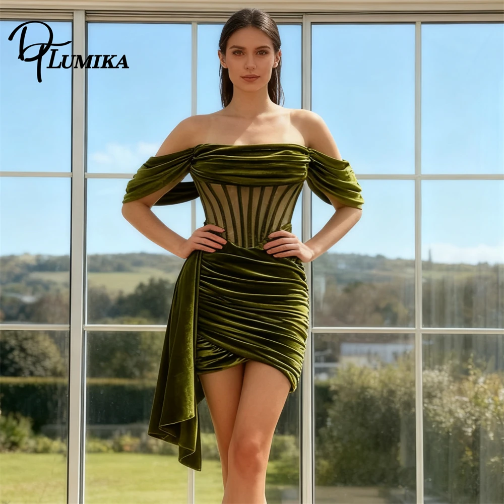 فستان DTLumika Velvet Midi للنساء، بدون أكتاف وسحاب خلفي مخصص اللون مقاس نسائي للحفلات الراقصة فستان كوكتيل