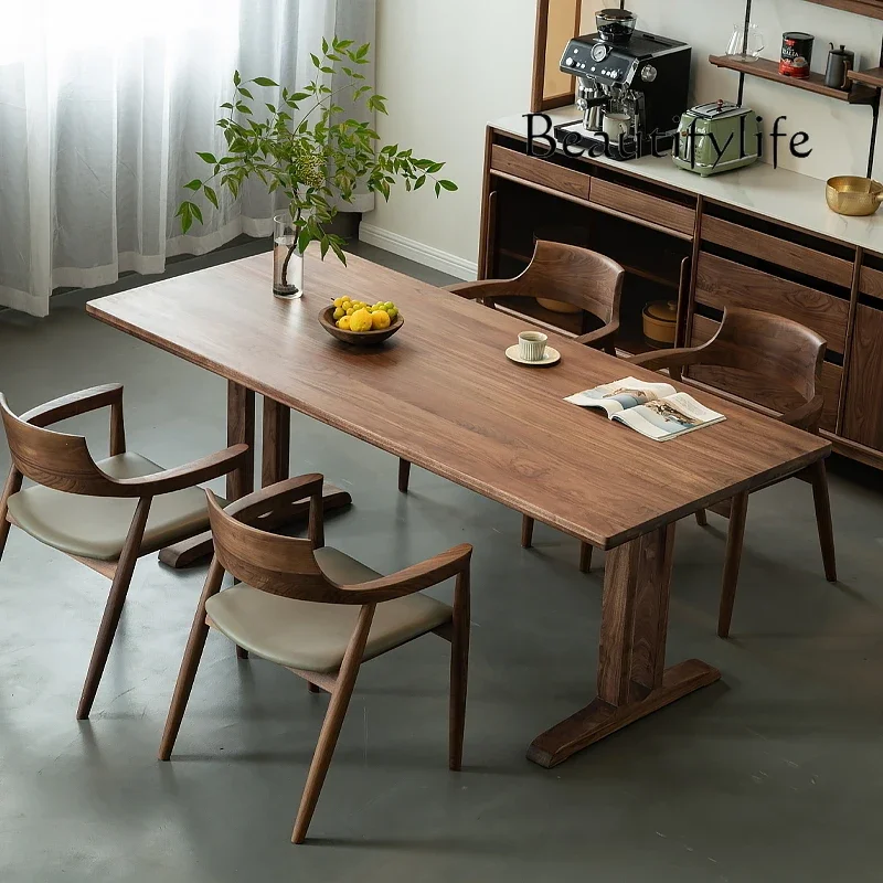North American black walnut dining table and chairs all solid wood rectangular home workbench desk desk