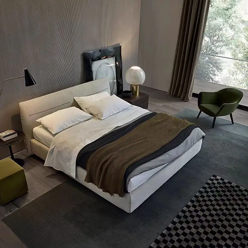 

Italian Designer Bedroom Furniture Modern 1.5M/1.8M Double Bed Light Luxury Fabric with Wooden Frame Customizable Soft Feature
