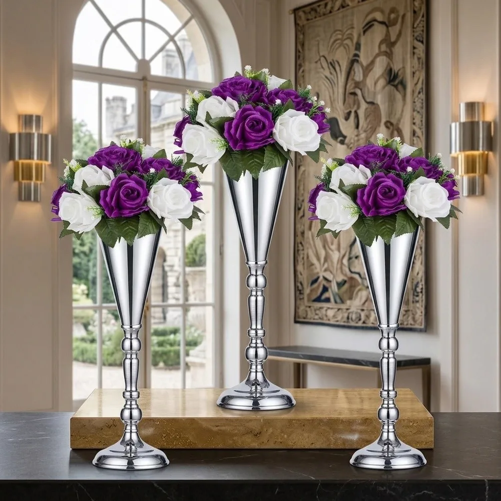 Elegant For Wedding Candle Holders in Premium Metal Gold and Silver Finish Table Decor Set 42 12cm 36 12cm 25 12cm