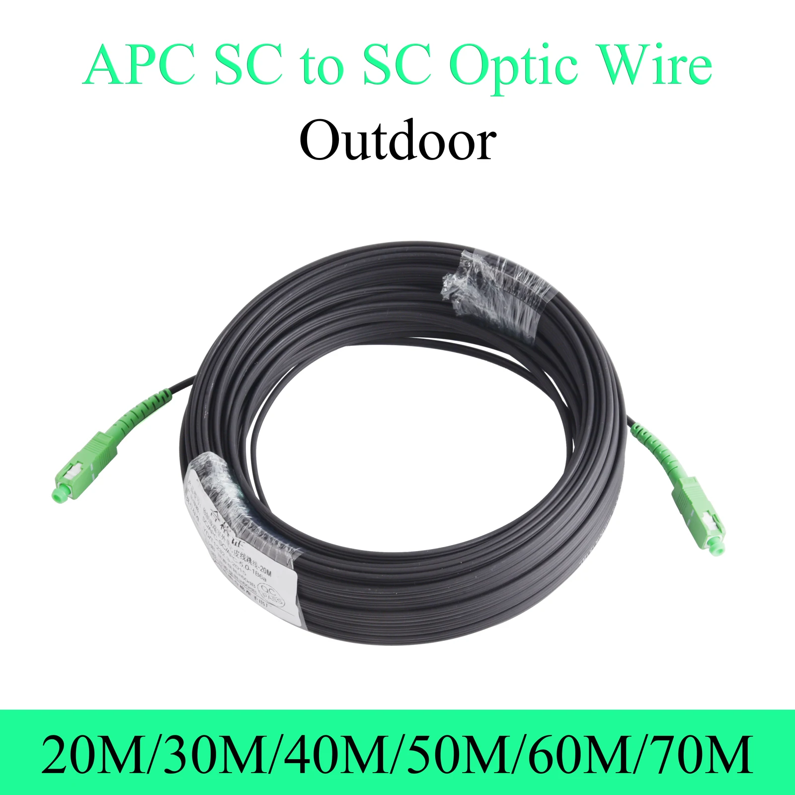 Cable óptico de fibra óptica de 1 núcleo, Conector de conexión simple, modo único, 20M, 30M, 40M, 50M, 60M, 70M, APC SC a APC SC