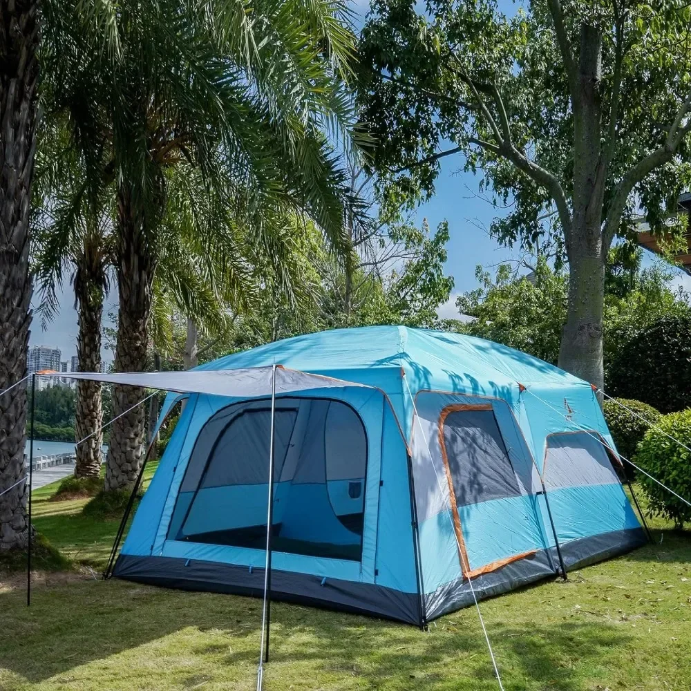 Large Tent 12 Person,Family Cabin Tents,3 Doors and 3 Windows with Mesh,Waterproof,Double Layer,Picnic,Camping,Family Gathering