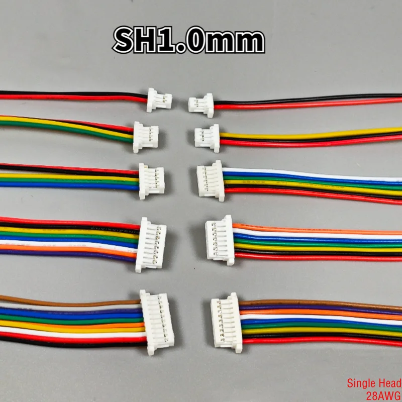 10Pcs SH 1.0mm 2/3/4 8 Pin Cable Connector JST SH1.0 Pitch 1.0 mm Single Female Jack Terminal Plug Wire Length 10/15/20cm 28AWG