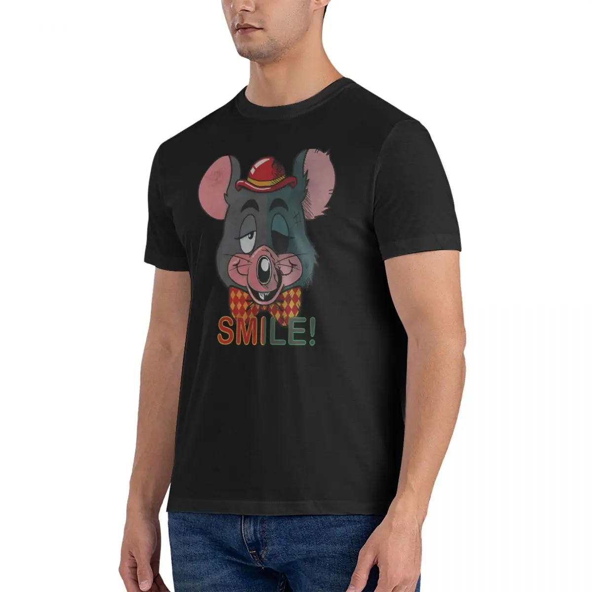 Pizza Rat T-Shirt Men Chuck E. Cheese Funny 100% Cotton Tees Crewneck Short Sleeve T Shirts Summer Clothing