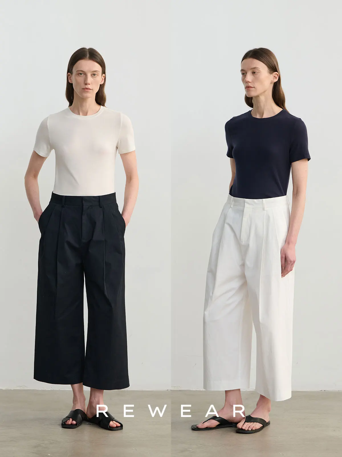 

REWEAR Casual Trousers Women's Nine Points Folded Easy Care Mildly Arc Loose Cotton Blend Comfortable Fit Casual Pants