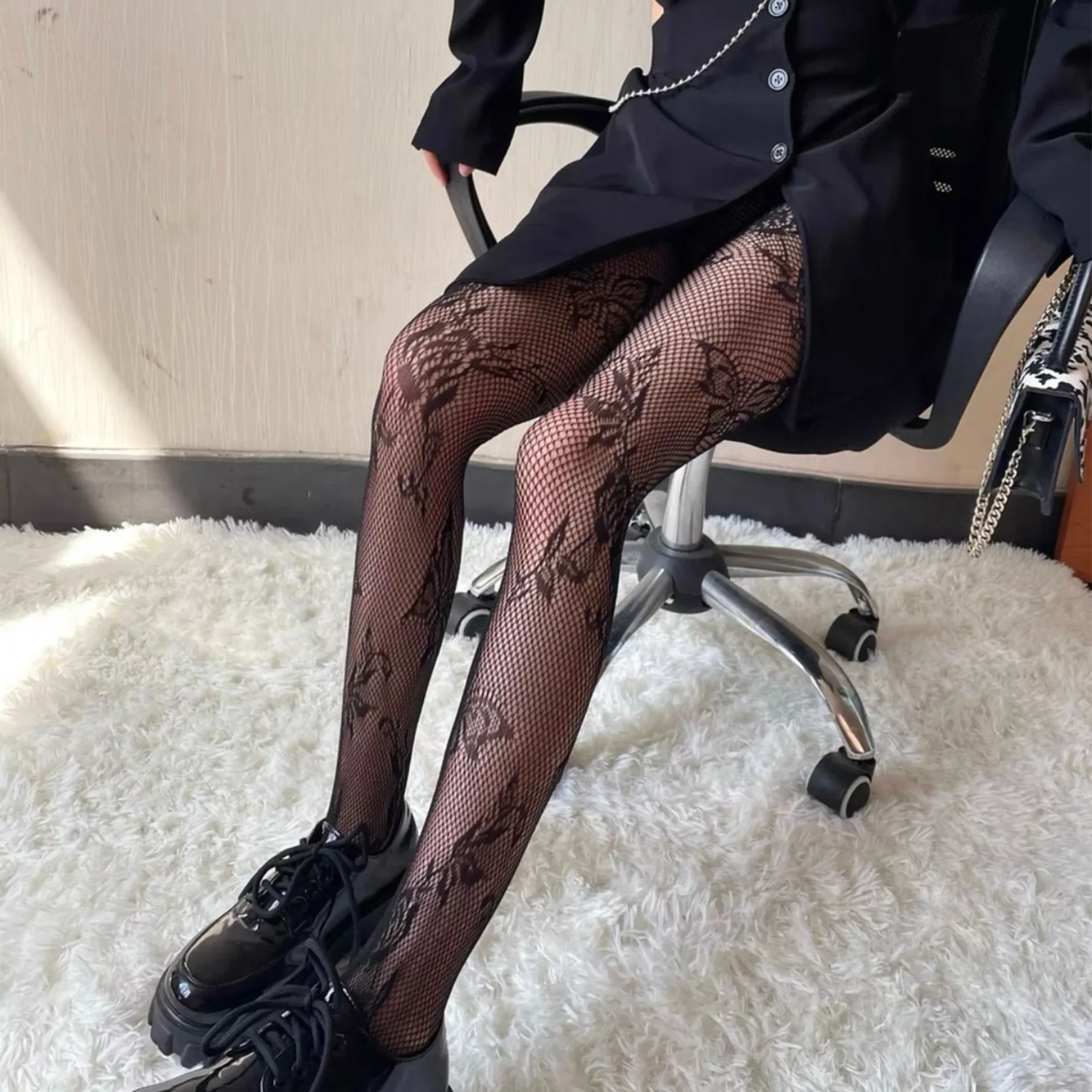 المرأة مثير زهرة التطريز شبكة الجوف خارج جوارب الحرير JK شبكة السمك الجوارب كول الفتيات الملونة محب Harajuku جوارب طويلة #1