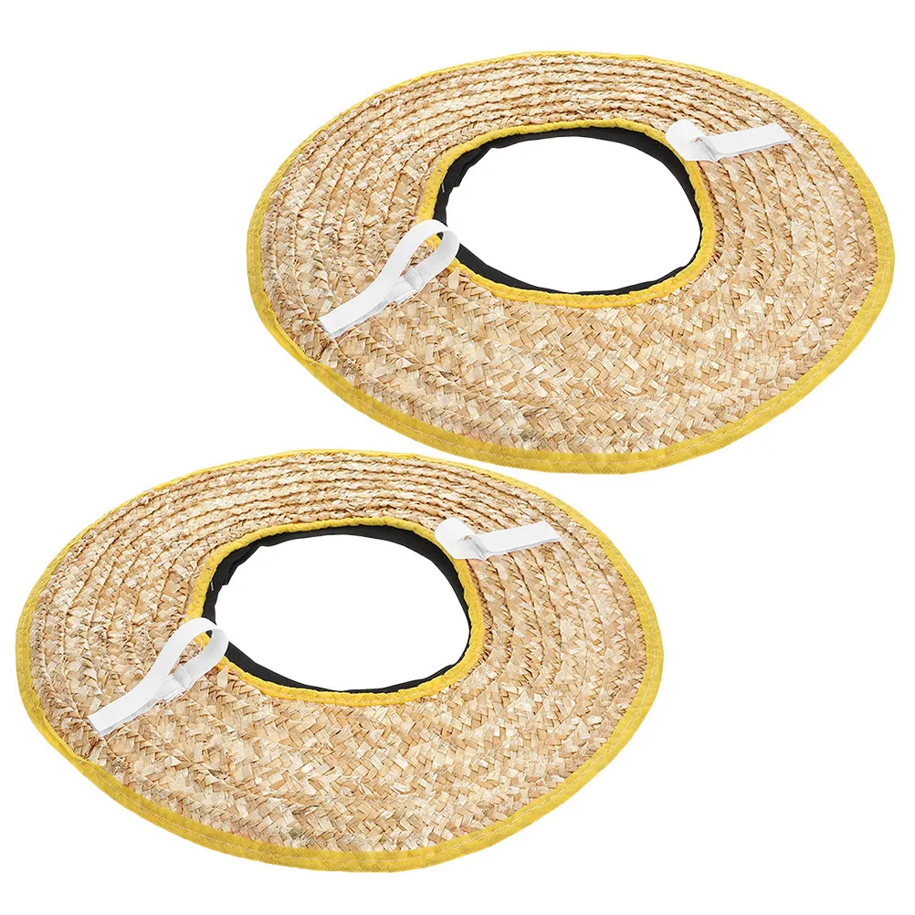 

2Pcs Construction Hard Hat Sun Shade Woven Straw Brim Sun Visor Cooling Cap Safety Accessories Outdoor Work Protection