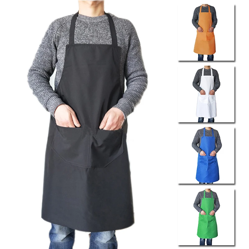 Kitchen Apron Pure Color with Double Pocket Waterproof Oil Cooking Aprons Women Men Kitchen Cleaning Washing Sleeveless Apron