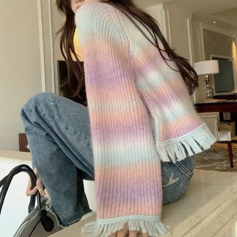 Luie stijl Koreaanse top dames herfst tie-geverfde kwastjes Design Sense jas dames gebreid vest