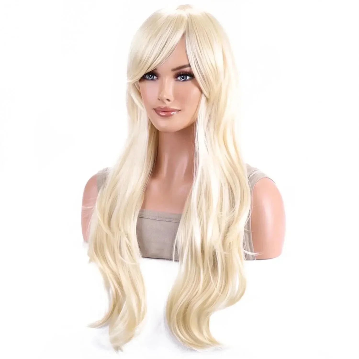 Barbie-Perruque synthétique ondulée mi-longue avec frange latérale pour dames et filles, cheveux blonds, utilisation