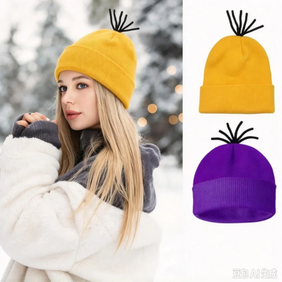 1 women's winter windproof knitted hat, solid color comfortable soft outdoor cold hat
