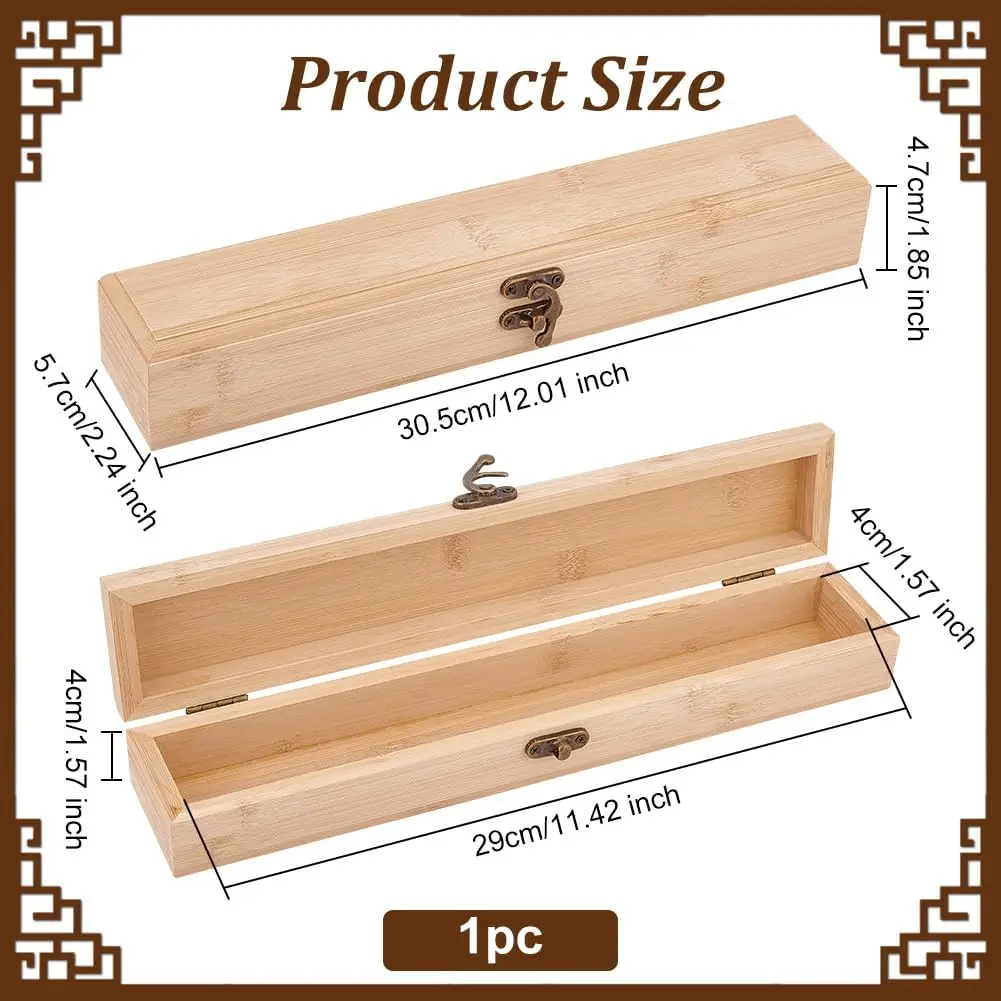 Unfinished Wooden Box 12x2.2x1.8 Inch Wood Branding Iron Box Rectangle Pencil Bamboo Box Unpainted Storage with Hinged