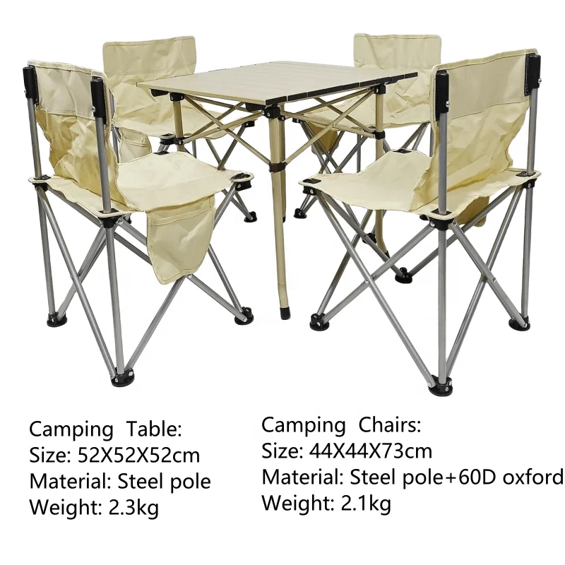 Polar Everest Outdoor Furniture Camping Folding Chairs and Tables Set Kit 4 Seats For Camping Beach Picnic Travel BBQ