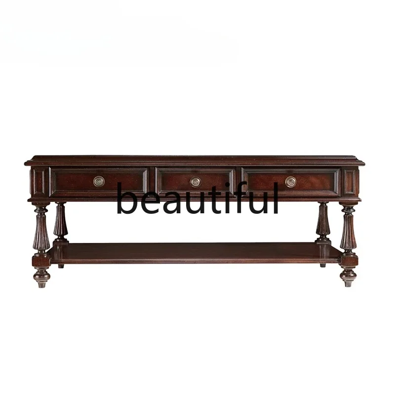 X  Mahogany solid wood coffee table retro old storage table living room furniture, rectangular coffee table