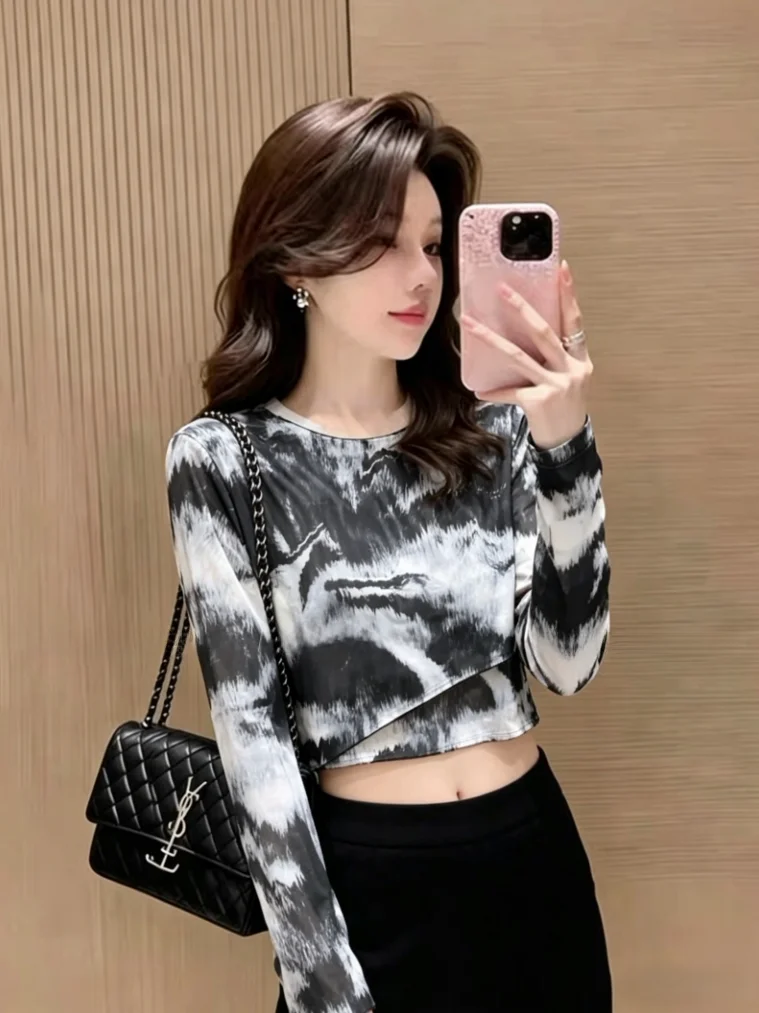 

Early Spring Long Sleeve Mesh T-Shirt Women's Self-Keeping Style Slimming Sunshade Top Korean Version Fitted Silk Blouse