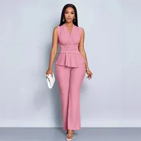 Sleeveless V-neck T-shirt Wide-leg Pants Two-piece Set New Spring And Summer Ladies Elegant Slim Irregular Solid Color Sets - Image 4